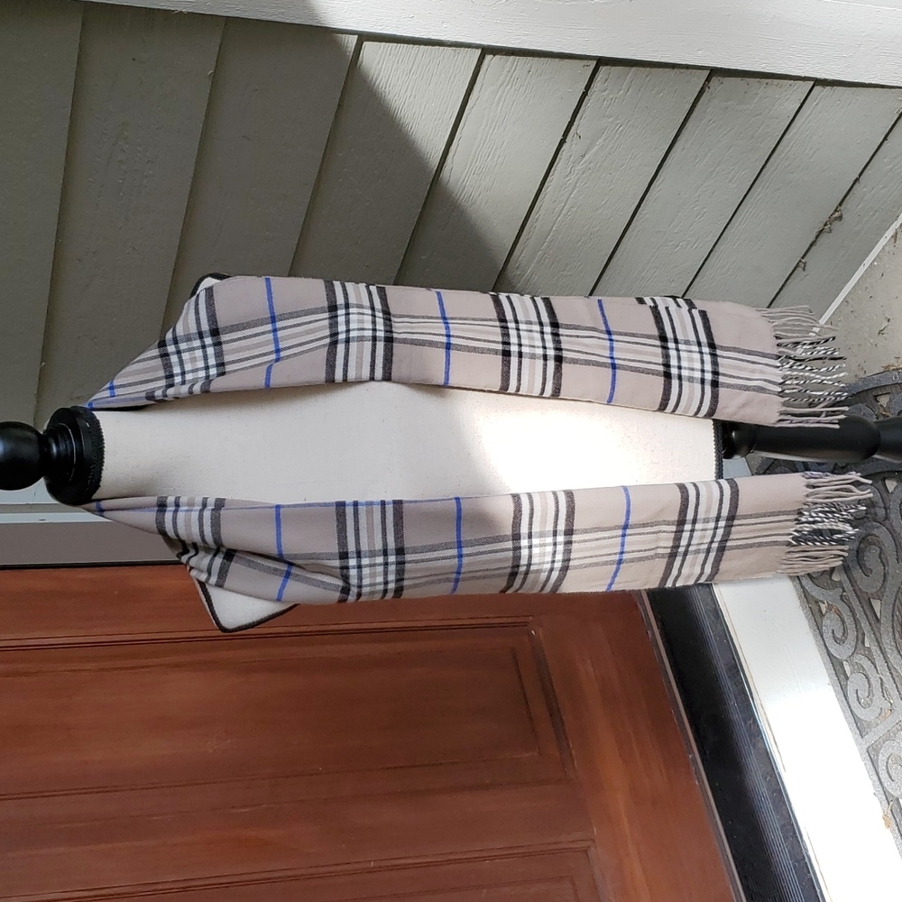 PLAID SCARF SCARVES 100% ACRYLIC MADE IN GERMANY BLUE TAN BROWN STRIPES